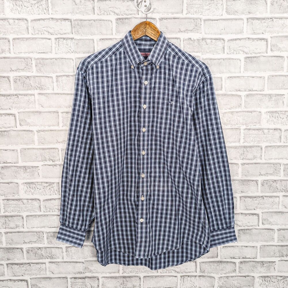 Vineyard Vines Men's Button up Whale Shirt in Blue check cotton size Small